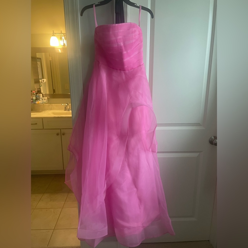 pink strapless prom dress